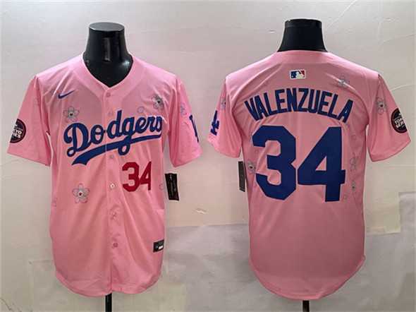 Men%27s Los Angeles Dodgers #34 Fernando Valenzuela Pink 2025 Tokyo Series Limited Stitched Jersey->los angeles dodgers->MLB Jersey